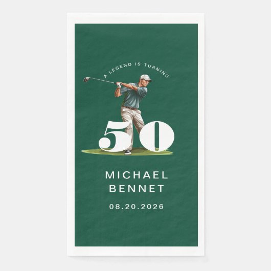 Modern Green Golfer 50th Birthday Serviette (Vorderseite)