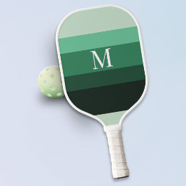 Modern Green Gradient Striped Monogram Pickleball Schläger