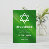 Modern Green Grunge Bar Mitzvah Empfang Einladung (Stehend Vorderseite)