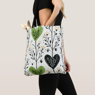 Modern Green Heart Botanical Tote Bag Tasche