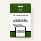 Modern Green ID Card mit Foto & Logo Ausweis (Rückseite)