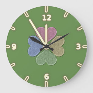 Modern Green Irish Shamrock, St. Patrick's Day Große Wanduhr