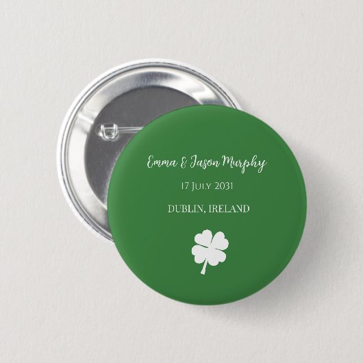Modern Green Irish Vierblättriges Kleeblatt Weddin Button (Vorne & Hinten)