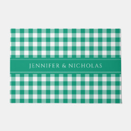 Modern Green Kariert Gingham Name Fußmatte