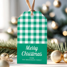 Modern Green Kariert Script Frohe Weihnachten Geschenkanhänger