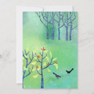 Modern Green Landcape Birds Forest Art Card