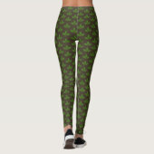 Modern Green Laurel Leaf Muster auf Brown Leggings (Rückseite)