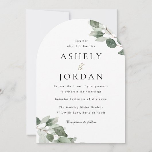 Modern Green Leaf Arch Wedding Einladung (Vorderseite)