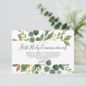 Modern Green Leaf Erste Heilige Kommune Einladung (Stehend Vorderseite)