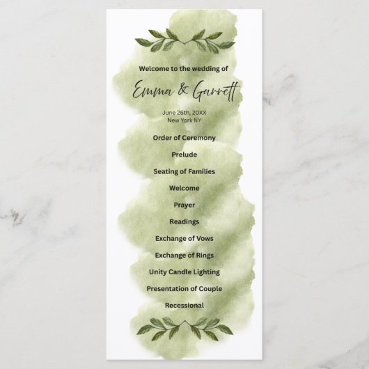 Modern Green Leaf Minimalist Wedding Program Programm (Vorderseite)