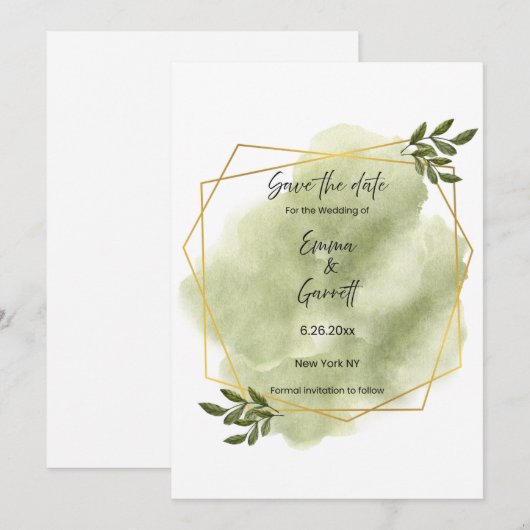 Modern Green Leaf Save the Date Einladung (Vorne/Hinten)