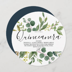 Modern Green Leaf Wasserfarbe Quinceanera 15. Einladung