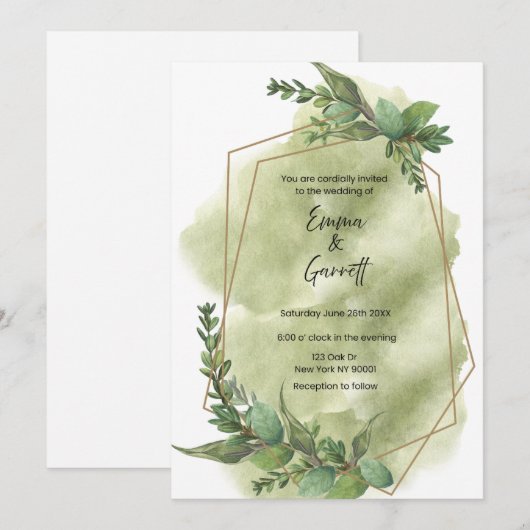 Modern Green Leaf Wedding Invitation Einladung (Vorne/Hinten)