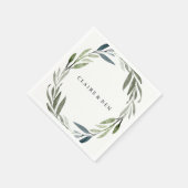 Modern Green Leaf Wreath Wedding Napkin Serviette (Ecke)