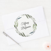 Modern Green Leaf Wreath Wedding Party Runder Aufkleber (Umschlag)