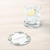 Modern Green Leaf Wreath Wedding Party Runder Pappuntersetzer (Vor Ort)