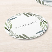 Modern Green Leaf Wreath Wedding Party Runder Pappuntersetzer (Angewinkelt)