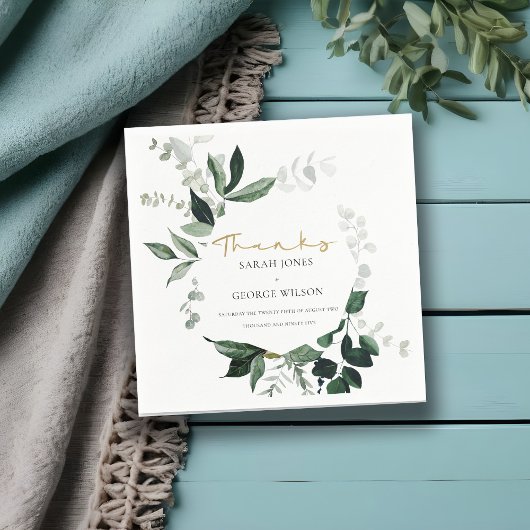 Modern Green Leafy Tropical Foliage Chic Wedding Serviette