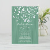 Modern Green Love Birds Bridal Dusche Einladung (Stehend Vorderseite)