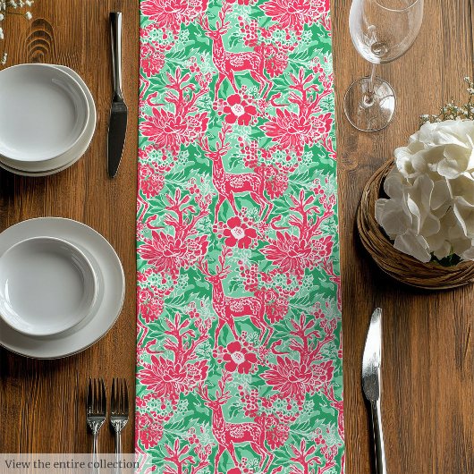 Modern green magenta preppy Christmas table runner Mittelgroßer Tischläufer