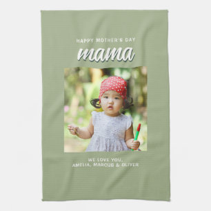 Modern Green Mama Kids Foto Muttertag Geschirrtuch