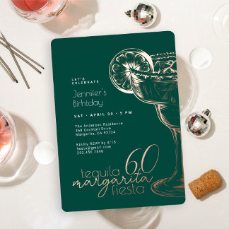 Modern Green Margarita Fiesta 60. Geburtstagsparty Folieneinladung