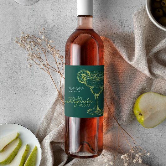 Modern Green Margarita Fiesta Birthday Party Weinetikett