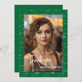 Modern Green Math Script Photo Graduation Dankeskarte (Vorne/Hinten)