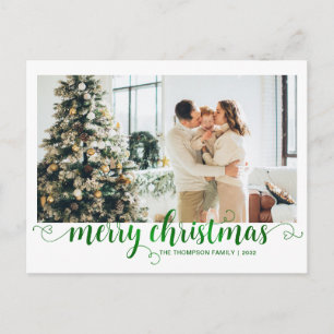 Modern Green Mercury Heart Script Foto Feiertagspostkarte