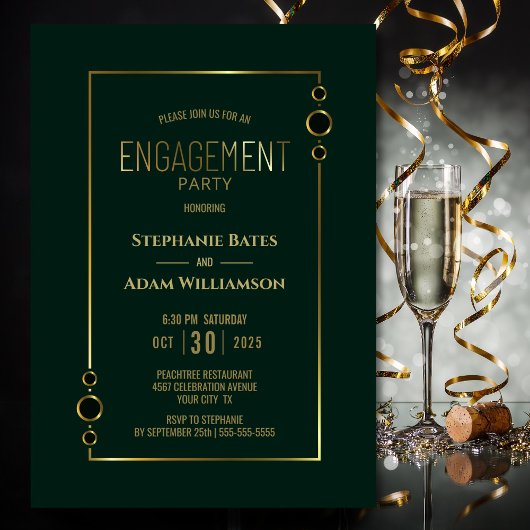 Modern Green mit Gold Frame Engagement Party Einladung