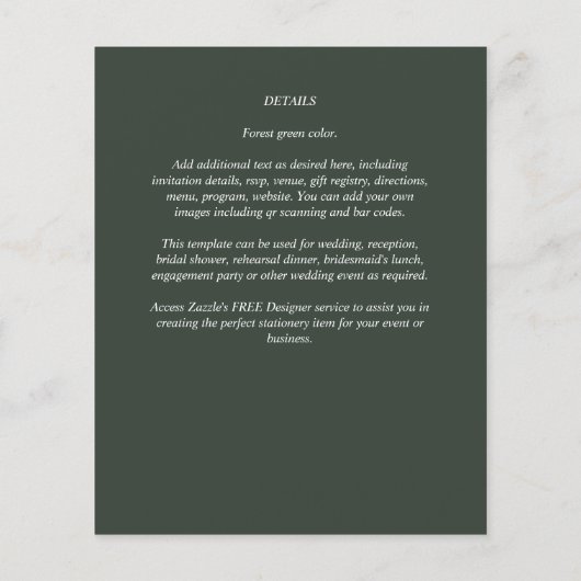 Modern Green Monochrome Wedding Flyer (Hinten)