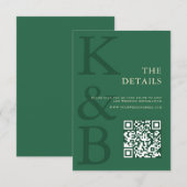 Modern Green Monogram Minimalist Wedding Begleitkarte (Vorne/Hinten)