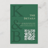 Modern Green Monogram Minimalist Wedding Begleitkarte (Vorderseite)