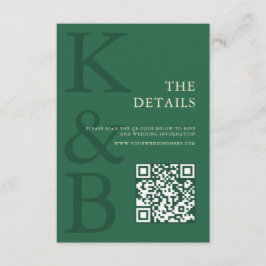 Modern Green Monogram Minimalist Wedding Begleitkarte
