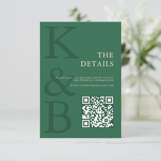 Modern Green Monogram Minimalist Wedding Begleitkarte (Stehend Vorderseite)