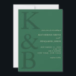 Modern Green Monogram Minimalist Wedding Einladung<br><div class="desc">Easily personalize your wedding invitations with this editable template. Features minimal elegant typography design in green color.</div>