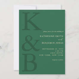 Modern Green Monogram Minimalist Wedding Einladung