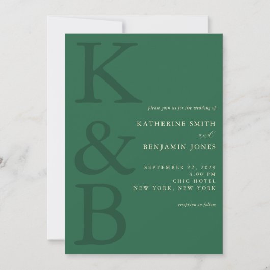 Modern Green Monogram Minimalist Wedding Einladung (Vorderseite)