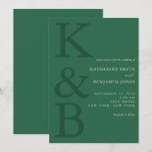 Modern Green Monogram Minimalist Wedding Einladung (Vorne/Hinten)