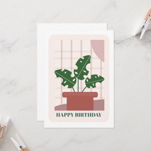 Modern Green Monstera Leaf Plant Birthday Card Karte (Vorderseite/Rückseite Beispiel)