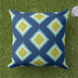 Modern Green Navy Blue Diamond Ikat Pattern Kissen