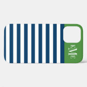 Modern Green Navy Streifen Custom Monogram Case-Mate iPhone Hülle (Rückseite (Horizontal))