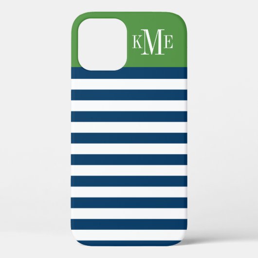 Modern Green Navy Streifen Custom Monogram Case-Mate iPhone Hülle (Rückseite)