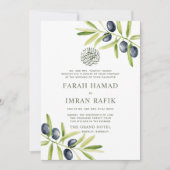 Modern Green Olive Branch Islamische Hochzeit Einladung (Vorderseite)