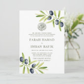 Modern Green Olive Branch Islamische Hochzeit Einladung (Stehend Vorderseite)