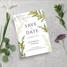 Modern Green Olive Branch Save the Date Karte