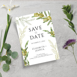 Modern Green Olive Branch Save the Date Karte