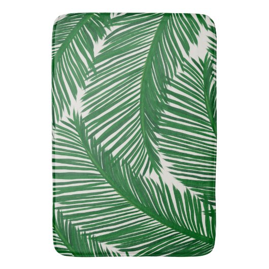 Modern Green Palm Leaf Tropical Pattern Badematte (Vorderseite Vertikal)