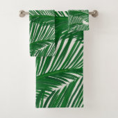 Modern Green Palm Leaf Tropical Pattern Badhandtuch Set (Insitu)