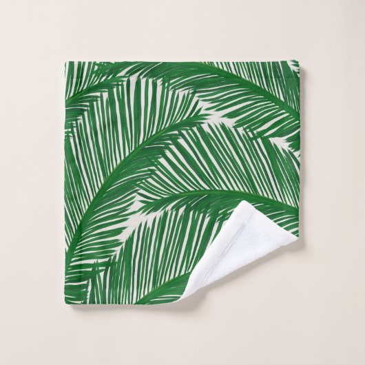Modern Green Palm Leaf Tropical Pattern Badhandtuch Set (Waschlappen)